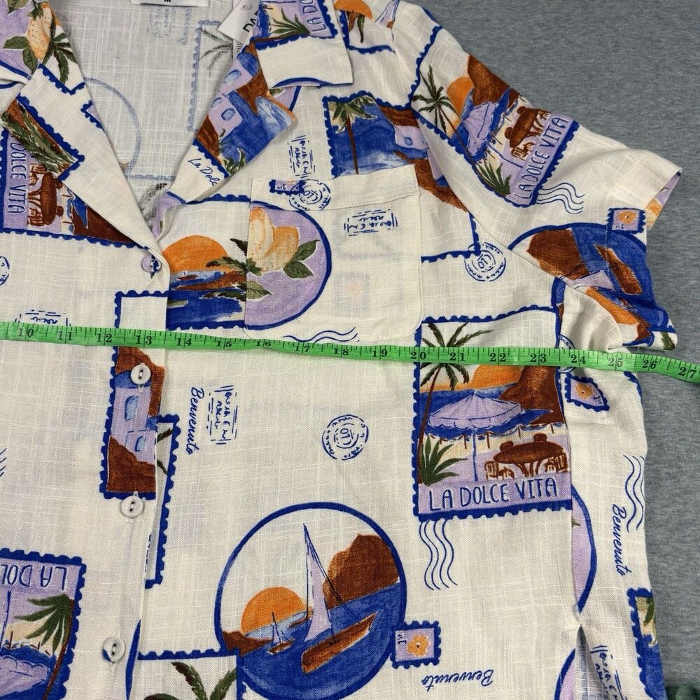 Paper Heart Tropical Stamp Print Camp Shirt Linen Blend‎ Oversized Womens M NWT - Picture 12 of 12